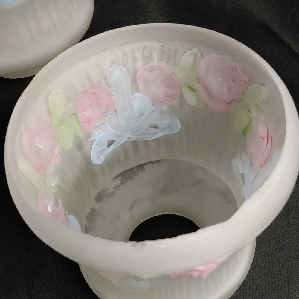 Vintage Penna Frosted Glass Reverse Painted Lightshades with Pastel Accents